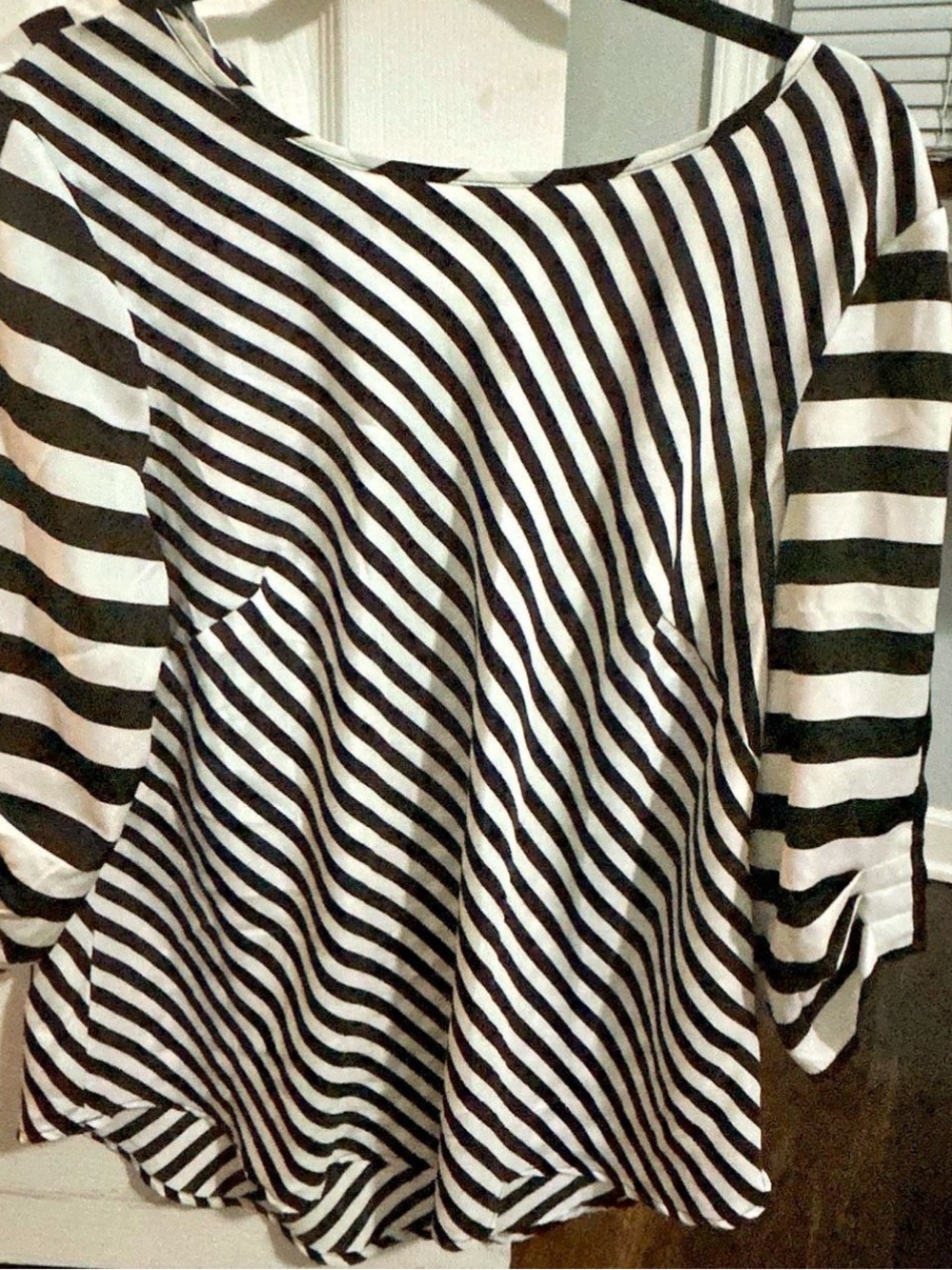 New York & Company Black and White Striped Tunic Top